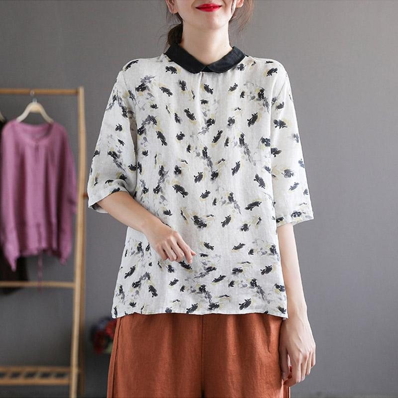 Loose Floral Lin Halfsleeve Polo Shirt