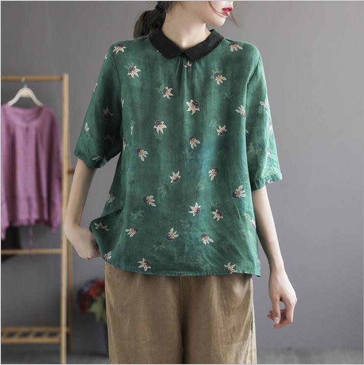 Loose Floral Lin Halfsleeve Polo Shirt
