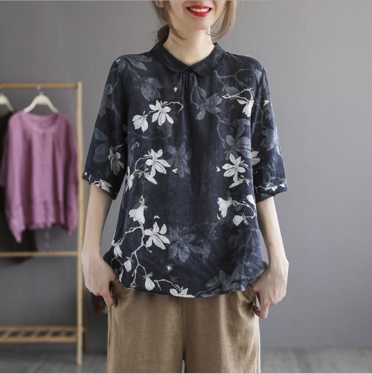 Loose Floral Lin Halfsleeve Polo Shirt