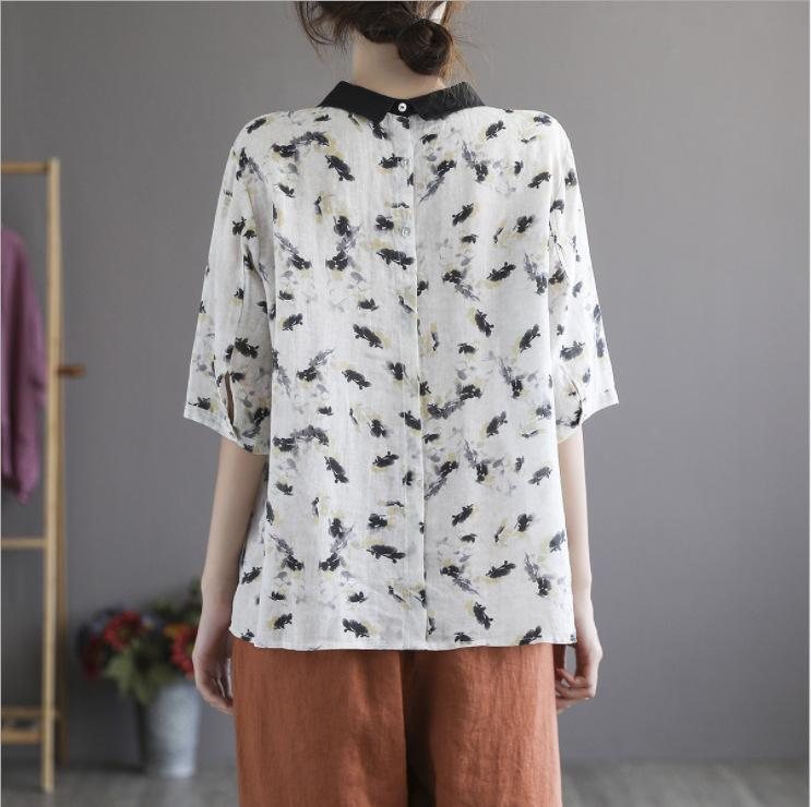 Loose Floral Lin Halfsleeve Polo Shirt