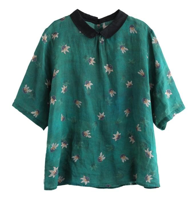 Loose Floral Lin Halfsleeve Polo Shirt