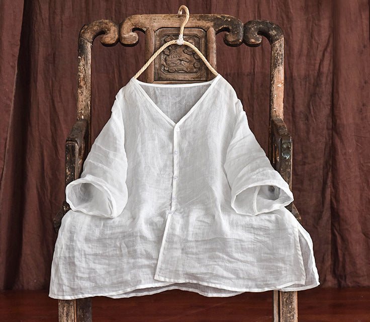 Løs Solid Summer Vintage Bluse For Dame