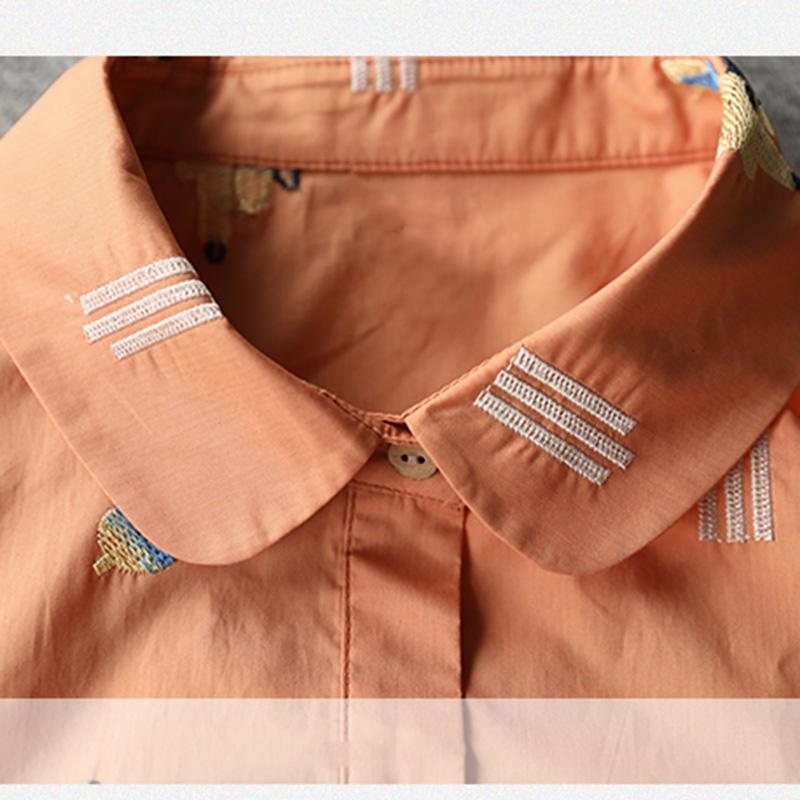 Løs Uformelt Broderi Oransje Mellomlang Skjortekjole