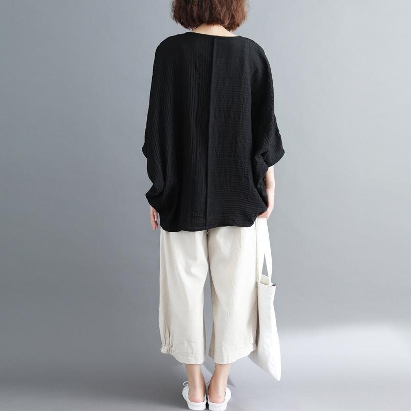 Plus Size Flaggermusermet T-skjorte I Bomull Lin Hvit