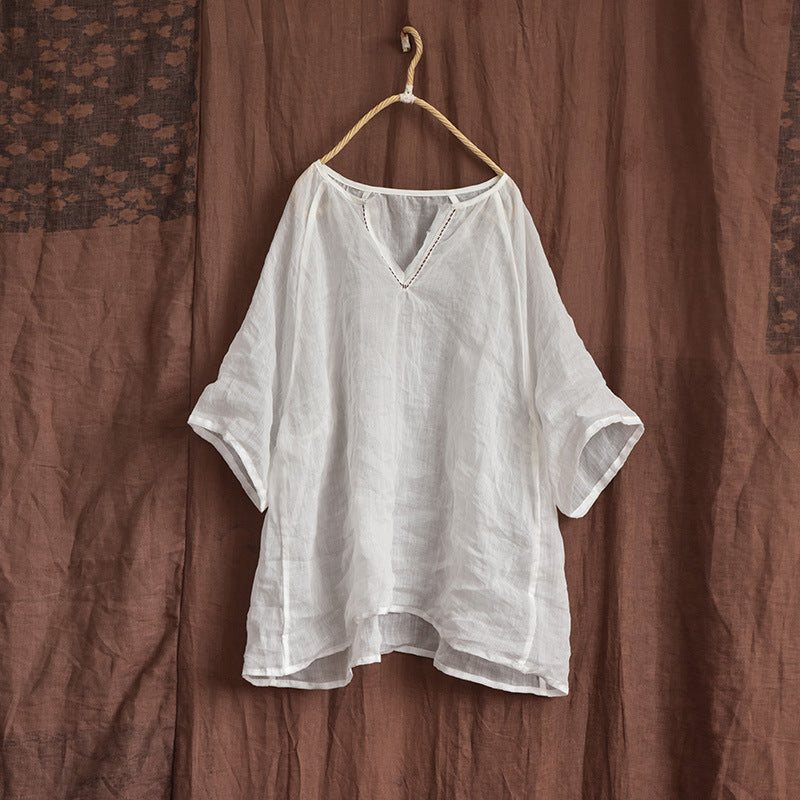 Plus Size Summer Dame Retro Løs Casual Solid Bluse