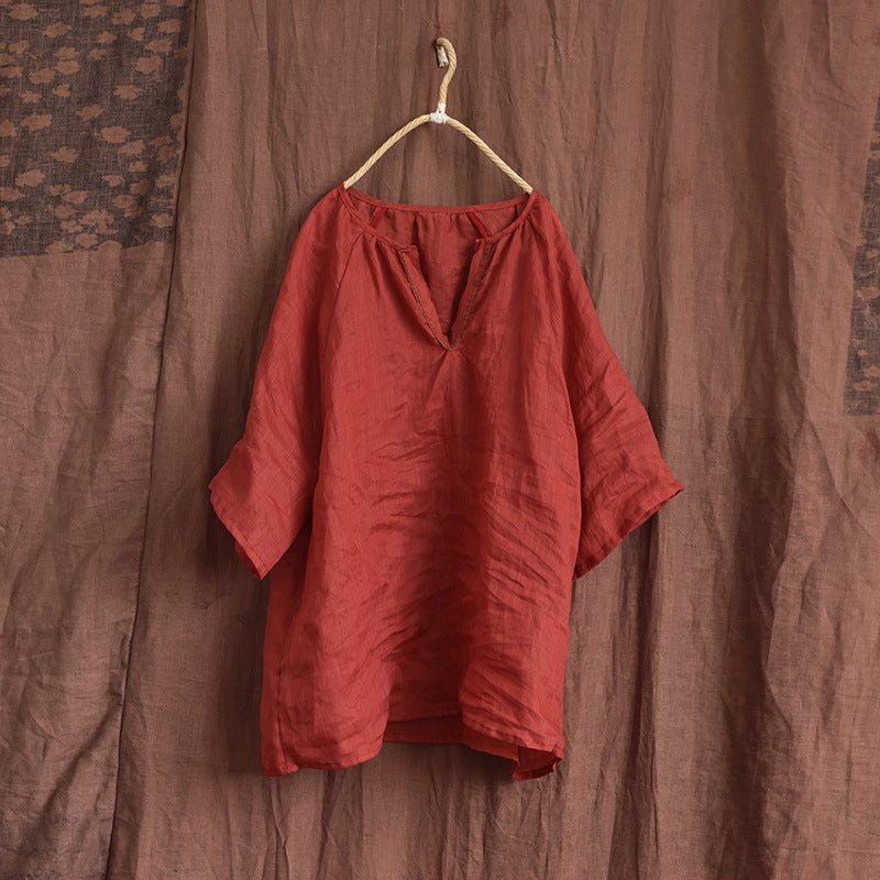 Plus Size Summer Dame Retro Løs Casual Solid Bluse