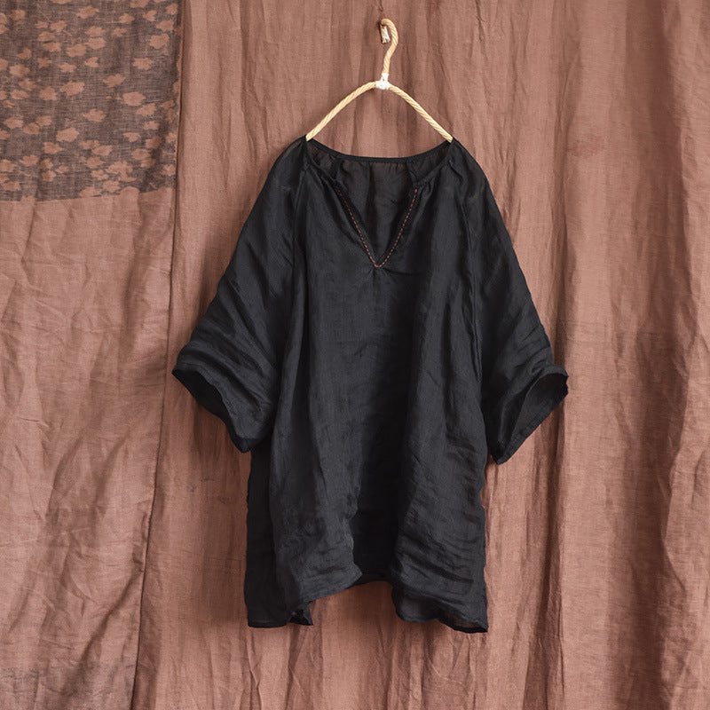 Plus Size Summer Dame Retro Løs Casual Solid Bluse