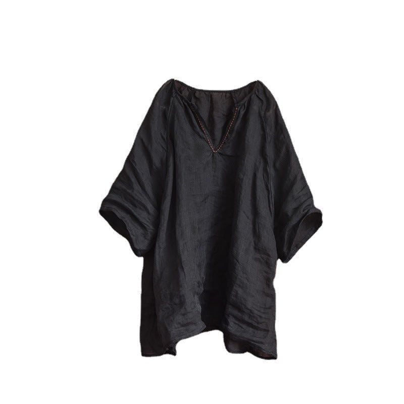 Plus Size Summer Dame Retro Løs Casual Solid Bluse