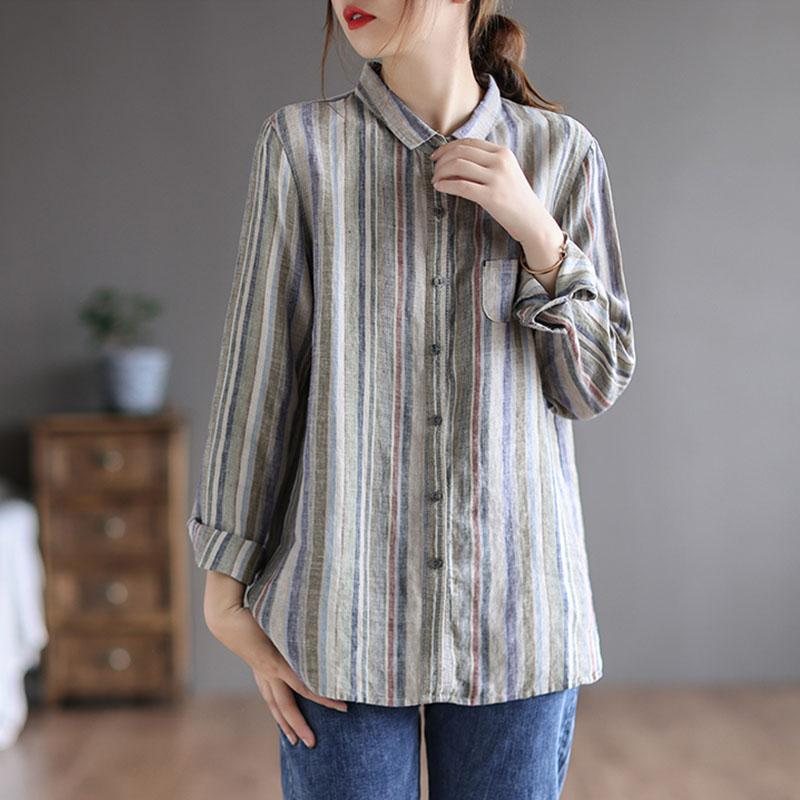 Retro Lin Langermet Loose Stripe Bluse