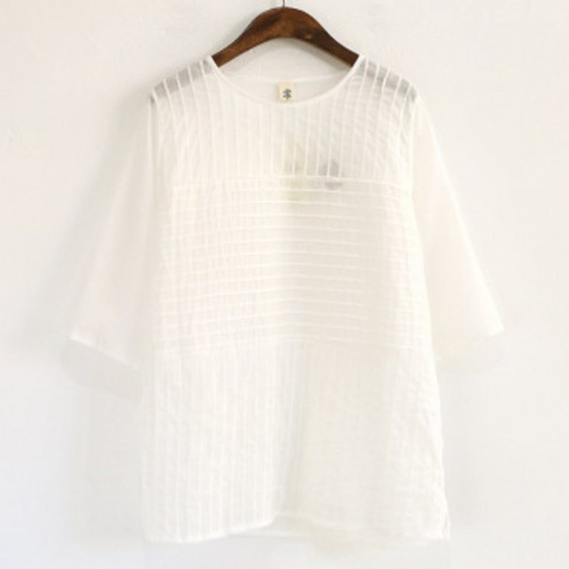 Solid Ruched Cotton Casual Løs Bluse