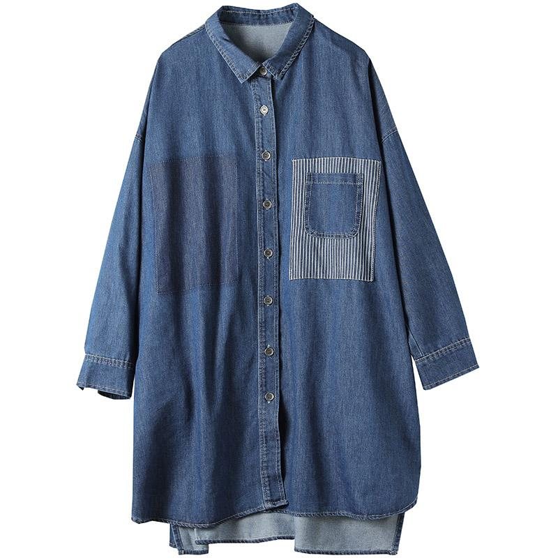 Sømlommer Løse Langermet Denimskjorte