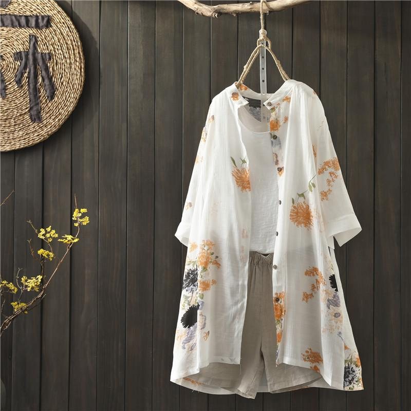 Sommer Retro Tynn Lang Bluse I Bomull