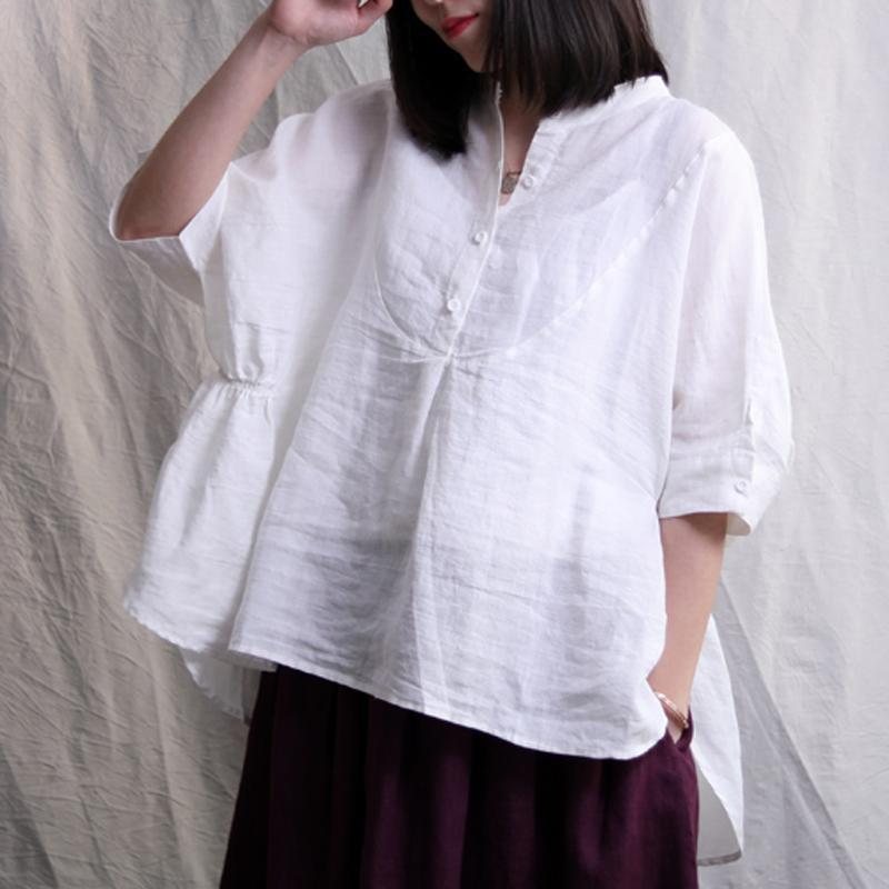 Ståkrage Solid Samlet Casual Linbluse