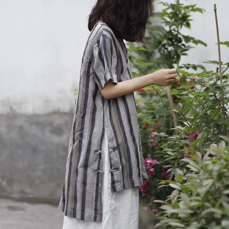 Stripes Casual Lin Surplice Bluse