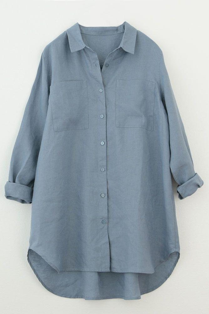 Tidlig Høst Bomull Lin Løs Casual Bluse