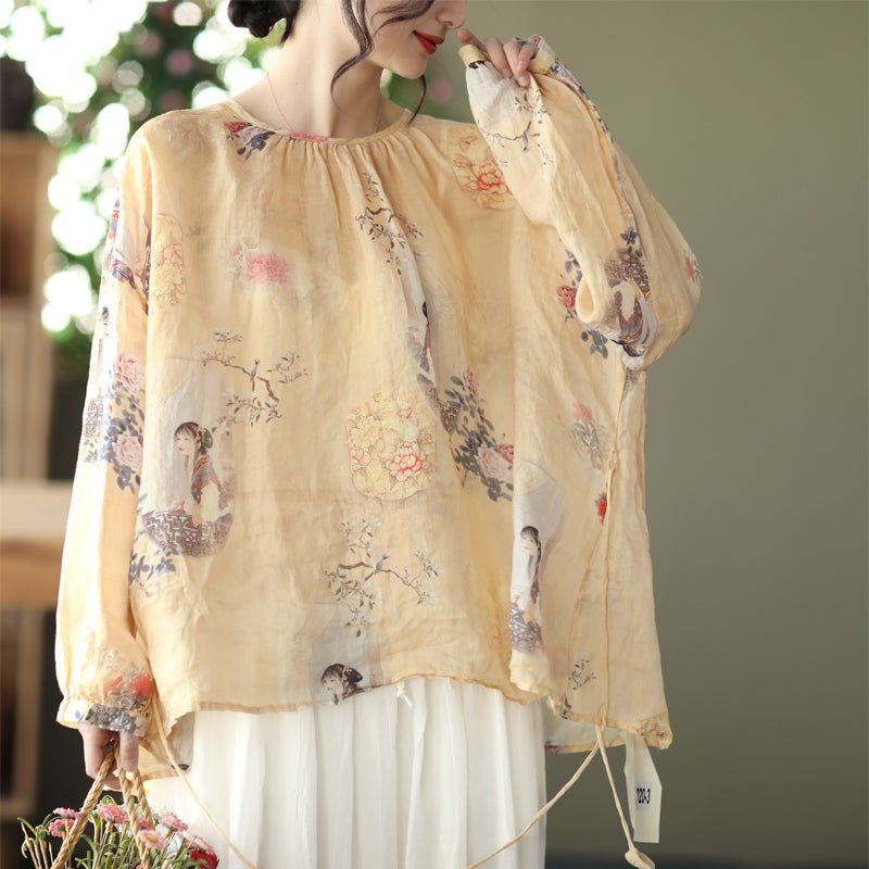 Vår Sommer Dame Retro Linen Snøringsskjorte