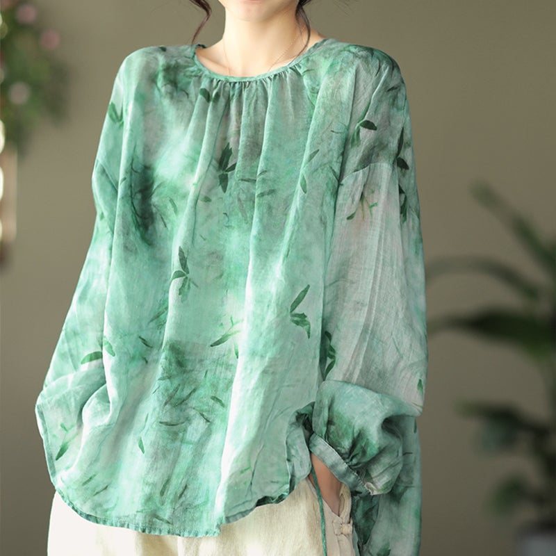 Vår Sommer Dame Retro Linen Snøringsskjorte