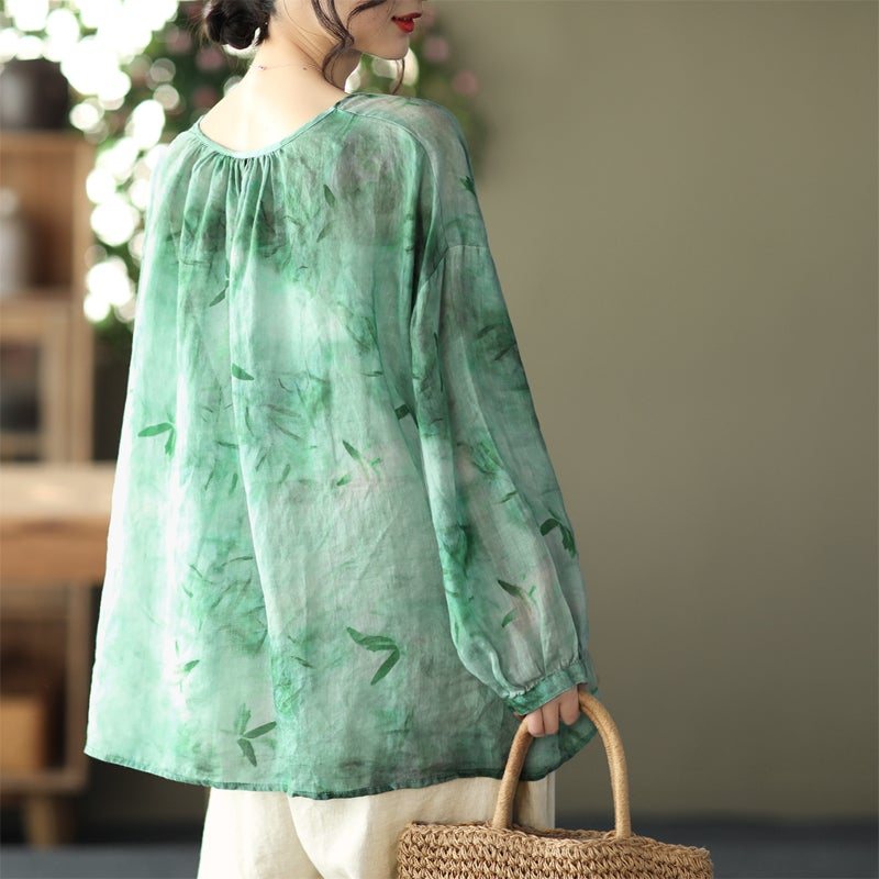Vår Sommer Dame Retro Linen Snøringsskjorte