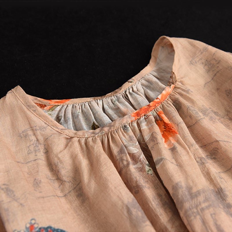 Vår Sommer Dame Retro Linen Snøringsskjorte