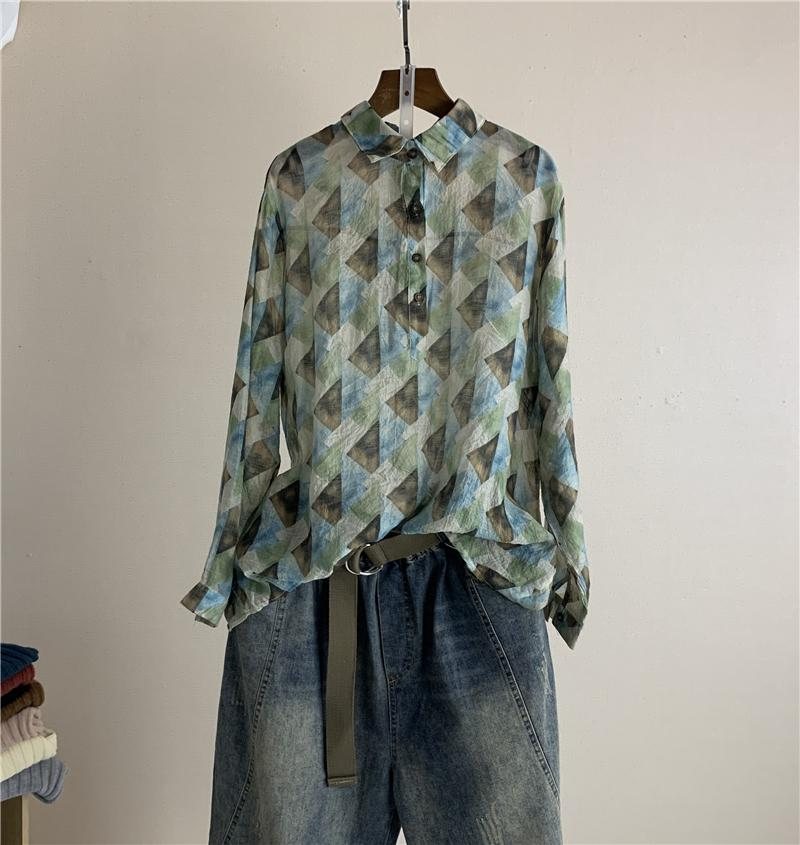 Vintage Trykt Blomsterskjorte For Kvinner