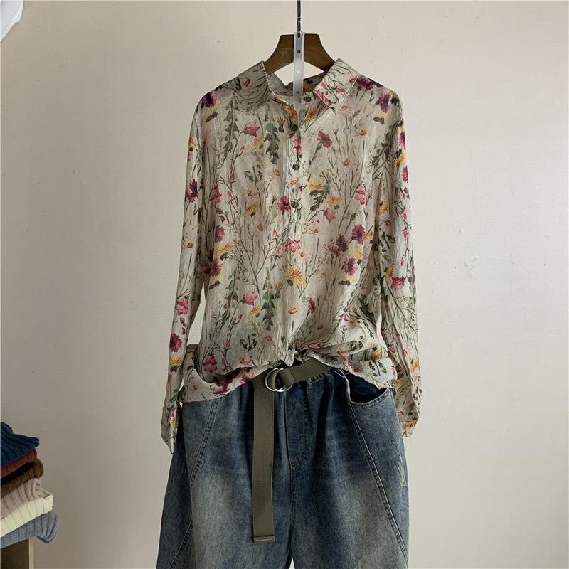 Vintage Trykt Blomsterskjorte For Kvinner