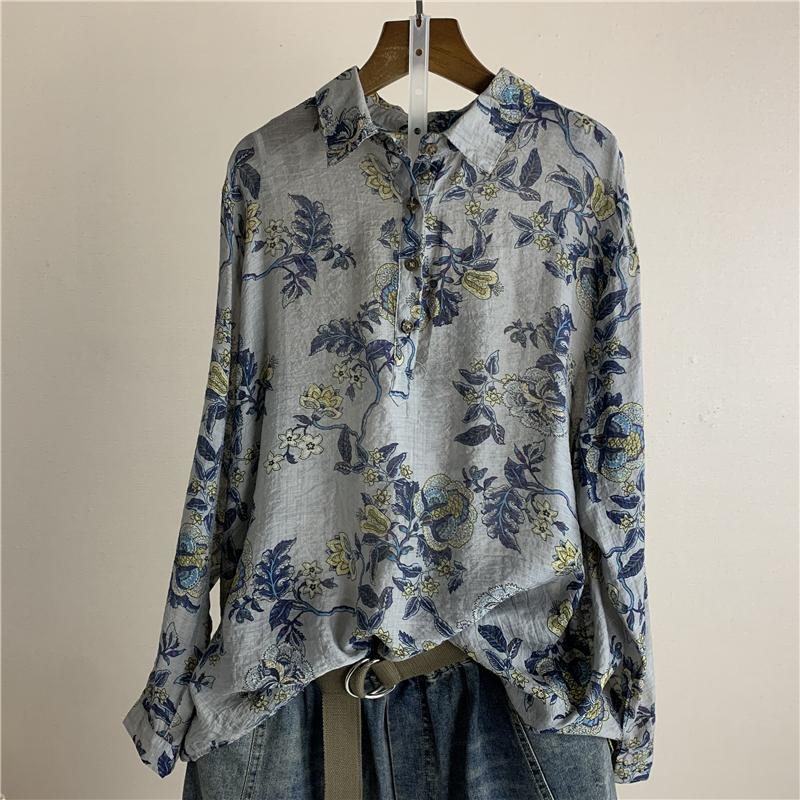 Vintage Trykt Blomsterskjorte For Kvinner
