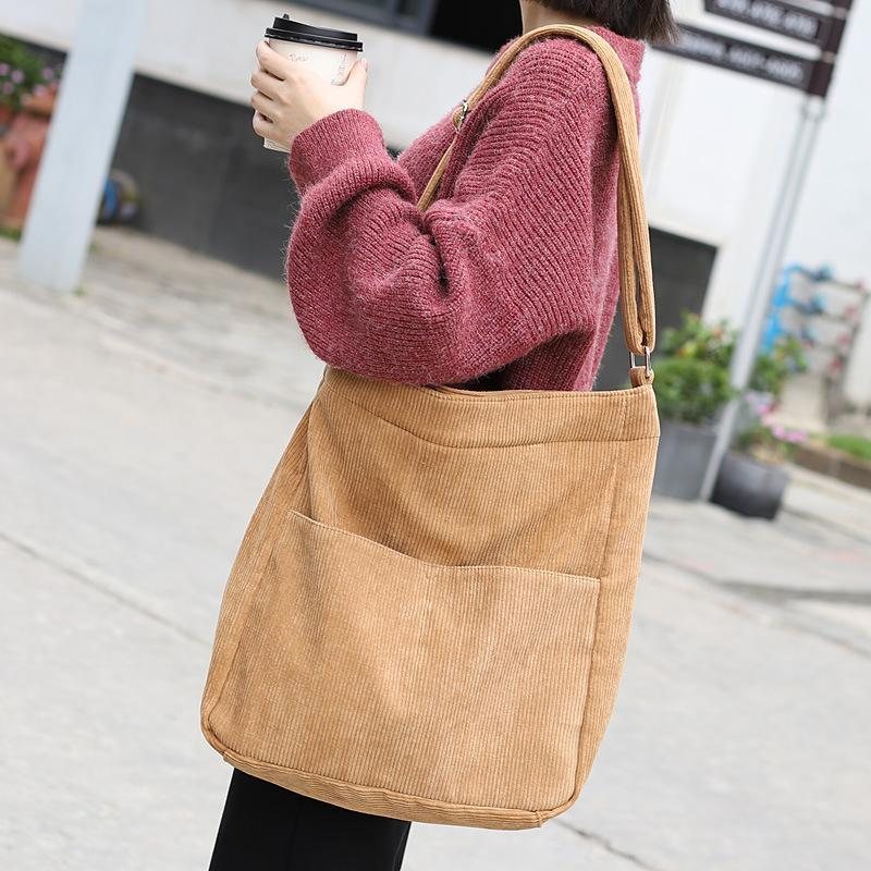 Enkel Casual Corduroy Ensfarget Crossbody-veske