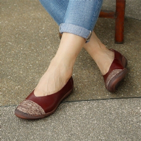 Dame Retro Vår Sommer Leather Flat Casual Sko