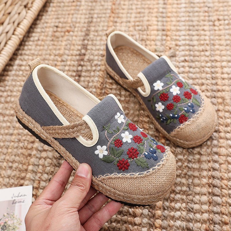 Dame Vår Retro Blomster Broderi Lin Fritidssko