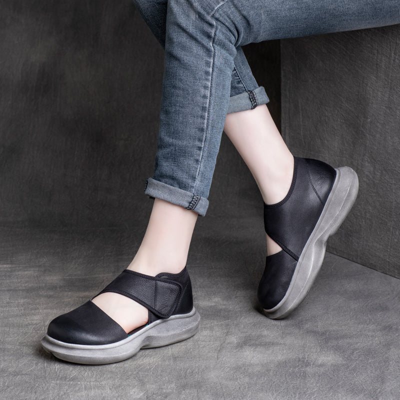 Dame Vår Sommer Borrelås Leather Casual Sko