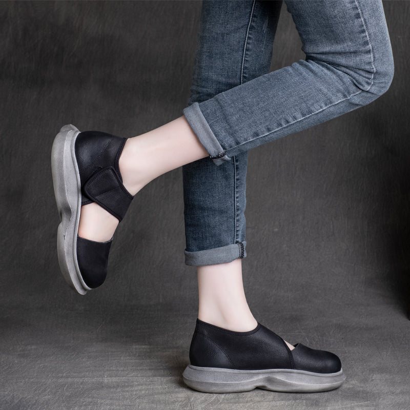 Dame Vår Sommer Borrelås Leather Casual Sko