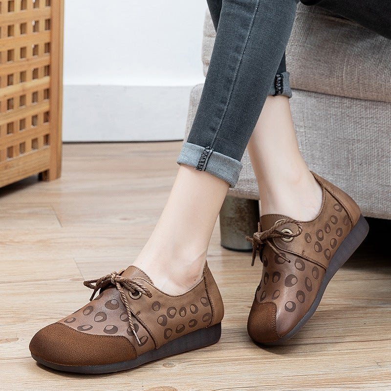 Dame Våren Retro Rundt Hode Leather Casual Sko