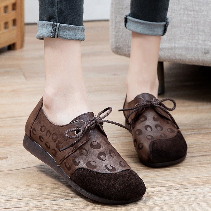 Dame Våren Retro Rundt Hode Leather Casual Sko
