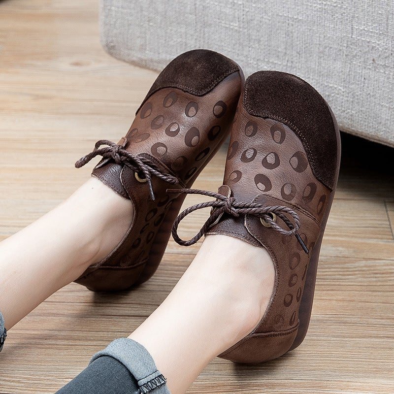 Dame Våren Retro Rundt Hode Leather Casual Sko