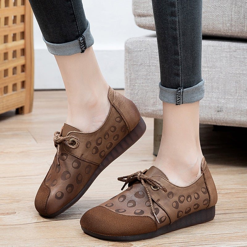 Dame Våren Retro Rundt Hode Leather Casual Sko