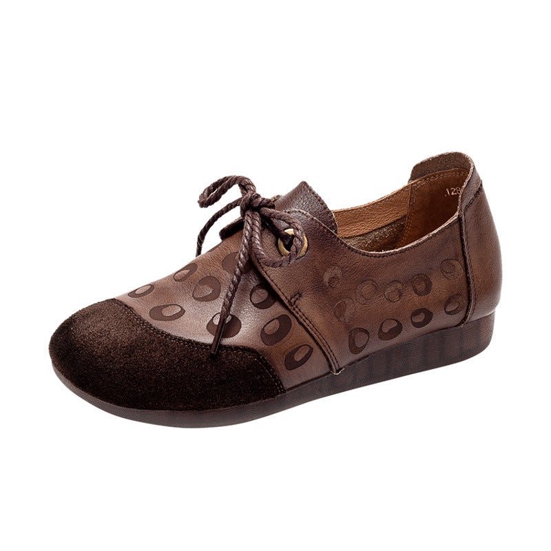Dame Våren Retro Rundt Hode Leather Casual Sko