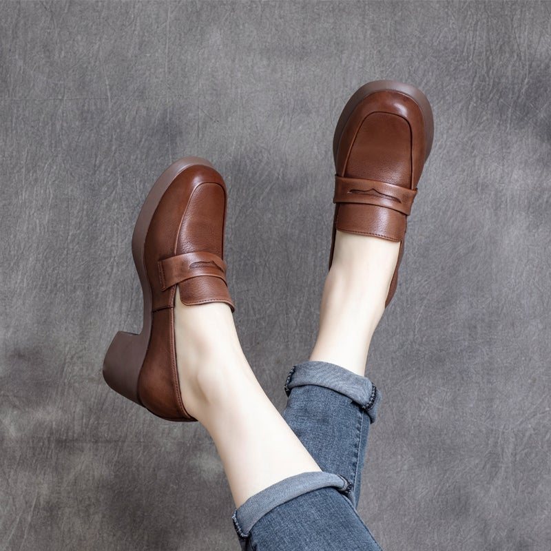 Fjær Retro Leather Rundt Hode Casual Sko