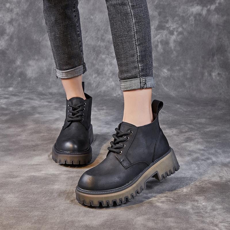 Høst Vinter Vintage Skinn Myke Casual Sko