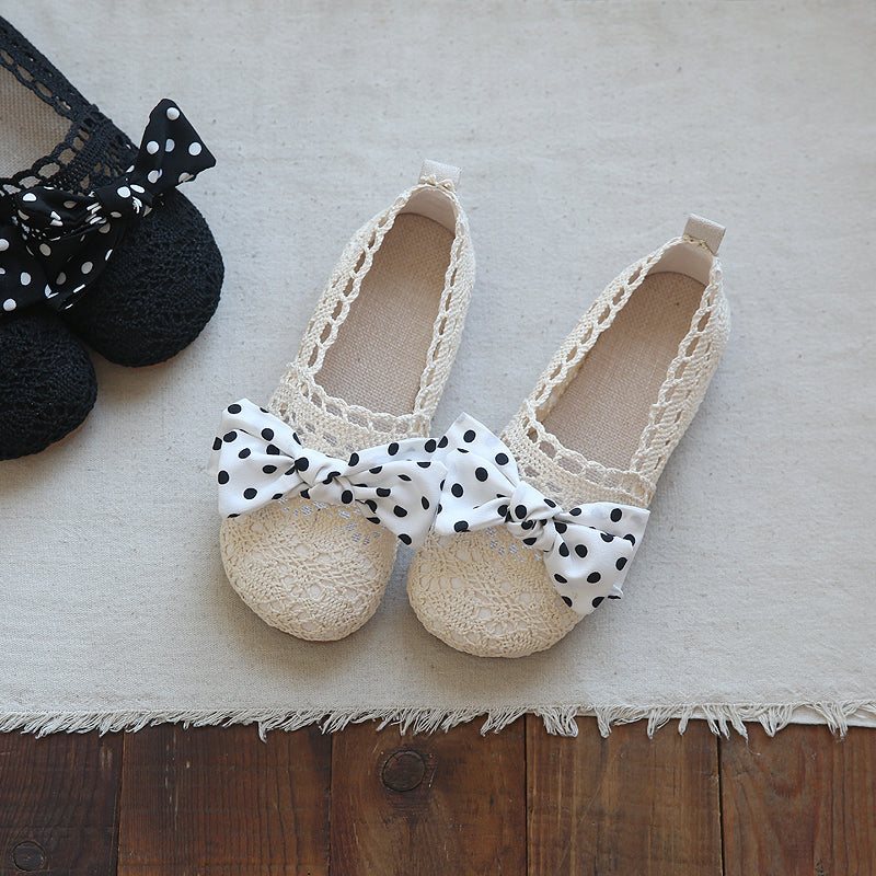 Sommer Kvinner Litteratur Retro Hollow Bowknot Casual Sko