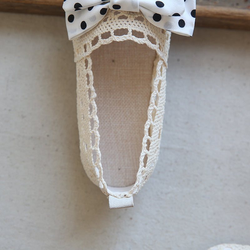 Sommer Kvinner Litteratur Retro Hollow Bowknot Casual Sko