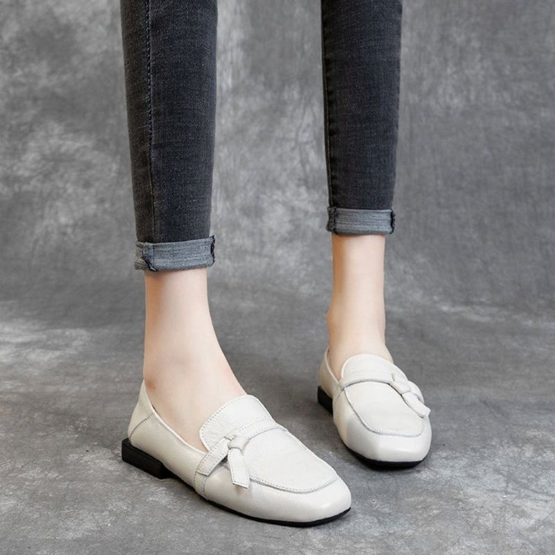Square Toe Leather Slip-on Flats Fritidssko
