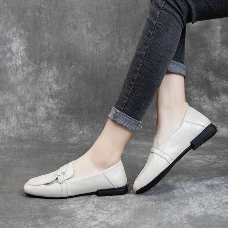 Square Toe Leather Slip-on Flats Fritidssko