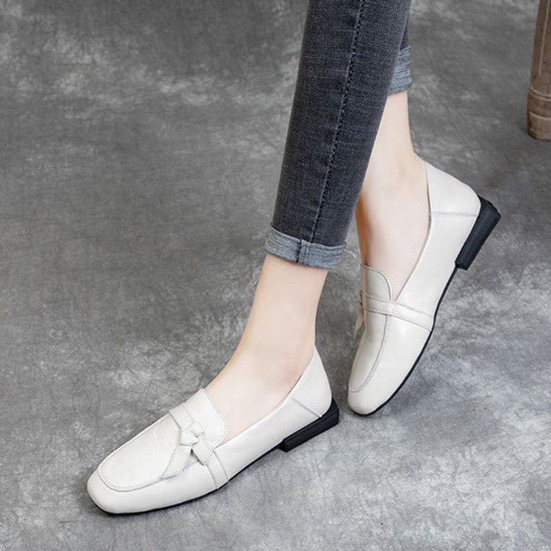 Square Toe Leather Slip-on Flats Fritidssko