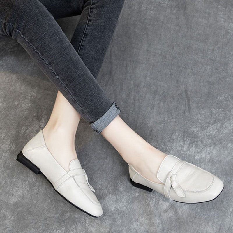 Square Toe Leather Slip-on Flats Fritidssko
