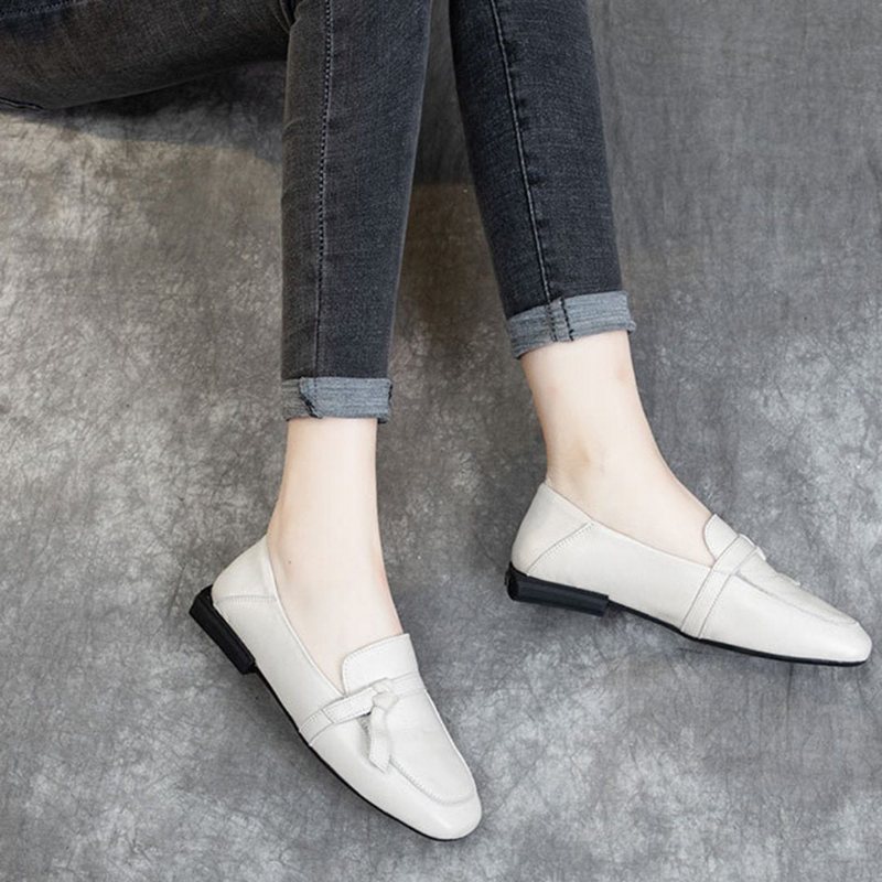 Square Toe Leather Slip-on Flats Fritidssko
