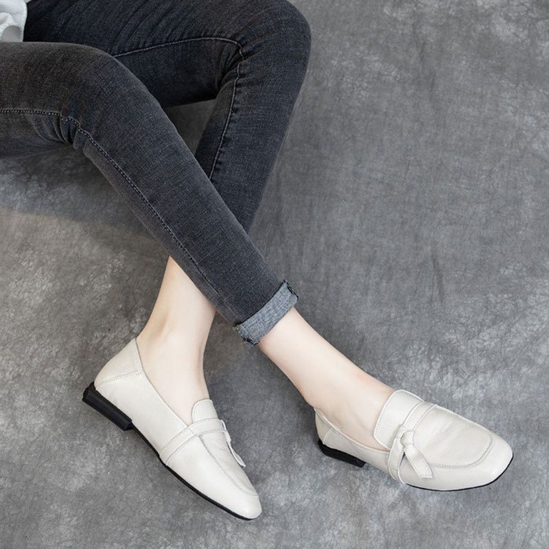 Square Toe Leather Slip-on Flats Fritidssko