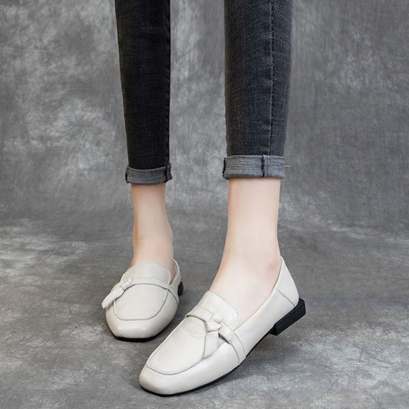 Square Toe Leather Slip-on Flats Fritidssko