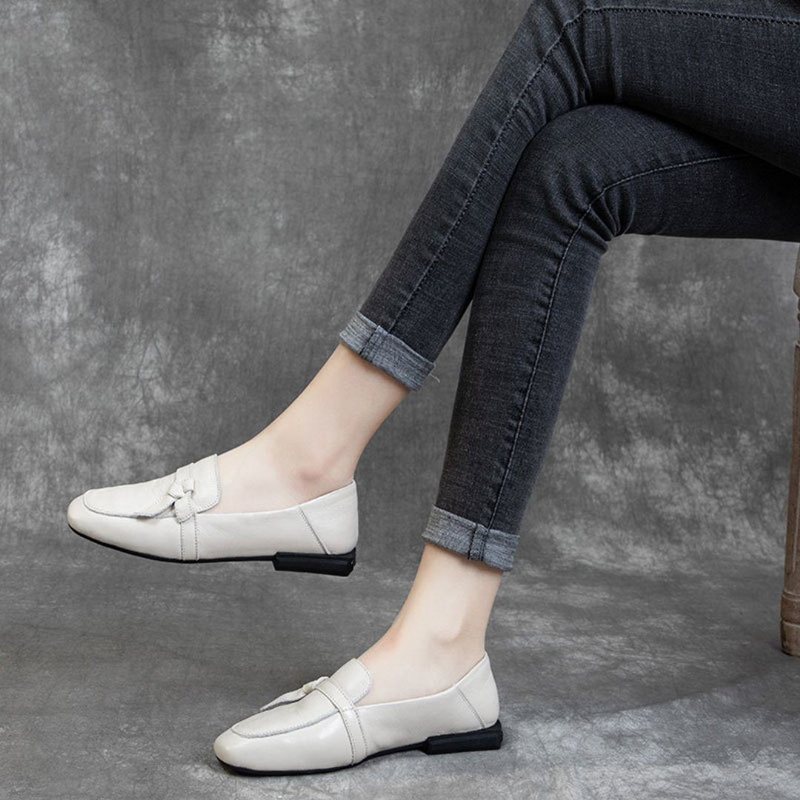 Square Toe Leather Slip-on Flats Fritidssko