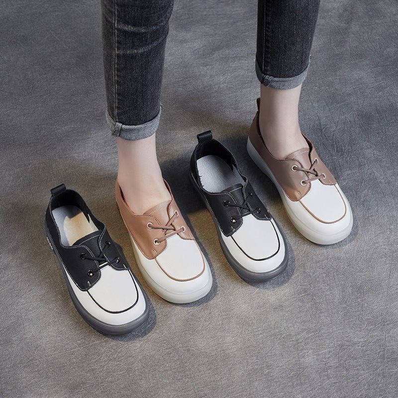 Vår Høst Retro Lær Farge Matchende Flat Casual Sko