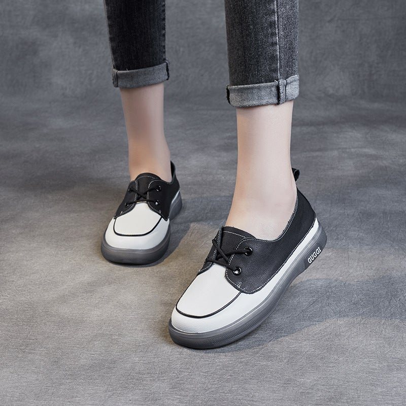 Vår Høst Retro Lær Farge Matchende Flat Casual Sko